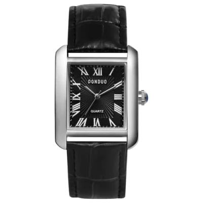 Abbildung von JewelryWe Herrenuhr Rechteckig Leder Uhr: Vintage Analog Quarz Armbanduhr Herren Schwarz PU Lederarmband Partneruhr Freundschaftsuhr mit römischen Ziffern Eckigem Zifferblatt