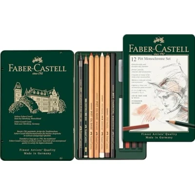 Abbildung von Faber Castell 112975 Pitt Monochrome Set im Metalletui, klein, 12 teilig