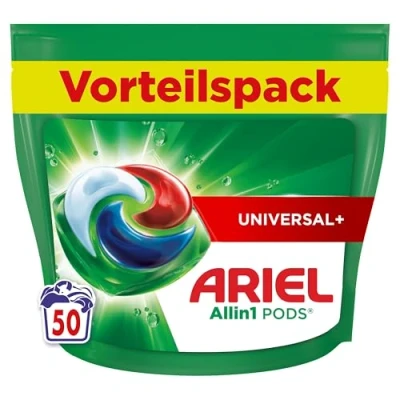 Abbildung von Ariel Waschmittel Pods All in 1, Flüssigwaschmittel Kapseln 50 Waschladungen, Universal+, Kraftvolle Fleckentfernung ab der 1. Wäsche