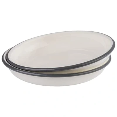 Abbildung von APS 98670 Tiefe Teller 2er Set EMAILLE Ø 22 cm, H: 3,5 emaillierts Stahlblech, Farbe: cremeweiß mit grauem Rand