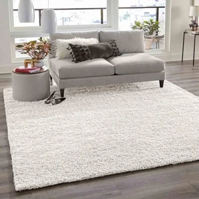 Abbildung von VIMODA Teppich Prime Shaggy Hochflor Einfarbig Weiss Creme Weich für Wohnzimmer, Schlafzimmer, küche, Maße:100x200 cm