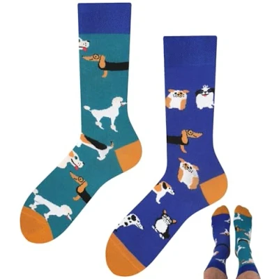 Abbildung von TODO Lustige Socken mit Hundemotiv Herren, Hunde Tier Motiv (43 46, Blue Dogs)