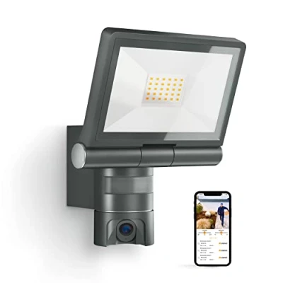Abbildung von Steinel LED Außenprojektor mit XLED CAM 1 SC Überwachungskamera, Gegensprechanlage, 180 Infrarot Bewegungsmelder, 21 W, Anthrazit