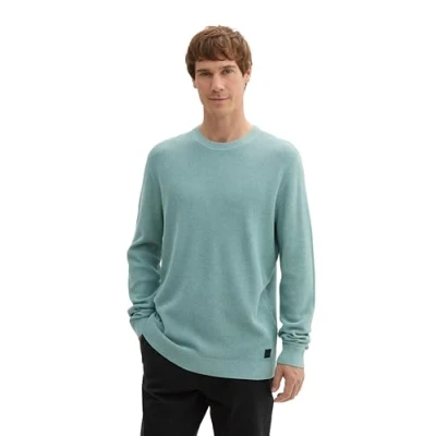 Abbildung von TOM TAILOR Herren Basic Strickpullover aus Baumwolle, 13158 Mineral Stone Blue Melange, XXXL