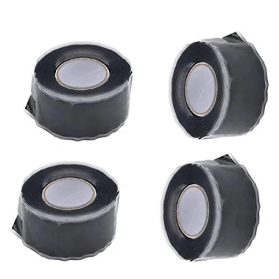 Abbildung von TUKA 12m Selbstschmelzendes Silikonband, Mehrzweck Reparaturband Isolierband Dichtungsband, Silikon Wickelband Wasserdicht Wetterfest, 25mm breit, 4x3m, Schwarz, TKD5042 4x