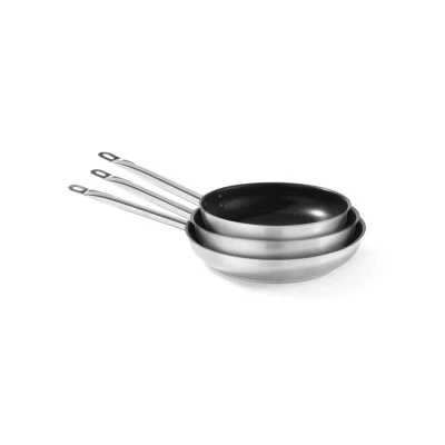 Abbildung von HENDI Bratpfanne ø 28 x 5 cm 3 Sichten Edelstahl Aluminium Teflon Antihaftbeschichtung Materialstärke: 0,7 mm punktgeschweißter Griff