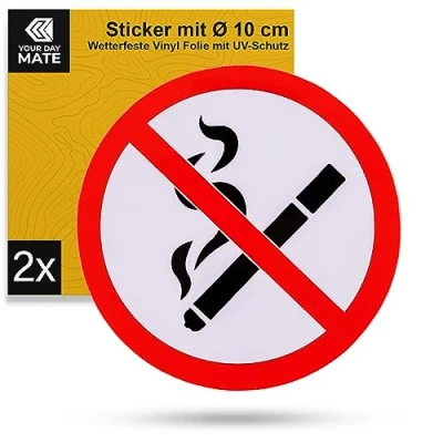 Abbildung von Aufkleber für Rauchen verboten, 2 Stück, Ø 10 cm Durchmesser, selbstklebende Folie, außenklebend, No Smoking Sticker, Verbotsschild Zigaretten, Verbotszeichen nicht erlaubt, Zigarettenverbot