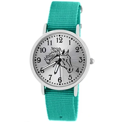 Abbildung von Pacific Time Mädchen Armbanduhr Uhr Pferd Pferdemotiv analog Quarz mit Textilarmband türkis 10405