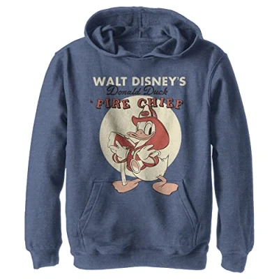 Abbildung von Disney Characters Vintage Fireman Donald Boy&#039;s Hooded Pullover Fleece, Navy Blue Heather, Small