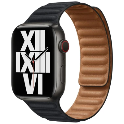 Abbildung von Apple Watch Armband Original Echtes Leder Dunkelblau Geeignet für Series 1 9 / SE