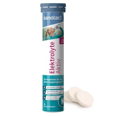 Abbildung von sanotact Elektrolyte Aktiv 20 Brausetabletten Elektrolyt Mit Magnesium, Natrium, Kalium Kalorienfrei, zuckerfrei, vegan Limetten Grapefruit Geschmack