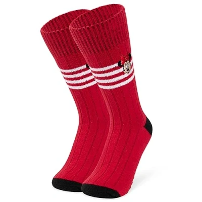 Abbildung von Disney Bettsocken für Damen Warme Stitch Baby Yoda Hausschuhe Socken Rutschfeste Einheitsgröße Frauen Geschenke (Rot Minnie)
