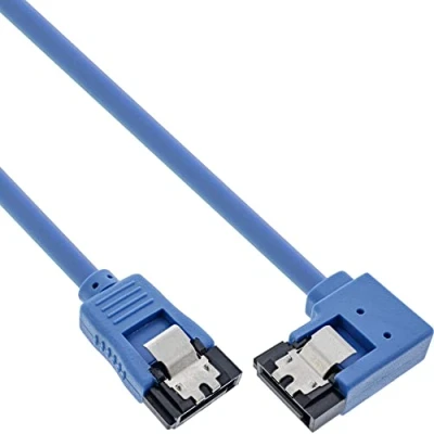 Abbildung von InLine 27705R SATA 6Gb/s Anschlusskabel rund, abgewinkelt rechts, blau, mit Lasche, 0,5m, 1 pezzo