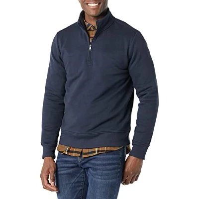 Abbildung von Amazon Essentials Herren Fleece Sweatshirt mit Langen Ärmeln und Viertel Reißverschluss, Marineblau, XL