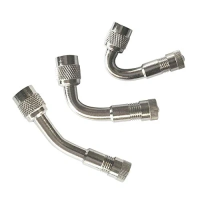 Abbildung von QitinDasen 3Pcs Professionell Reifen Ventilverlängerung Adapter Set, Vernickeltes Kupfer Reifenventil Verlängerung Schrader Ventil Adapter, für Fahrrad, Motorrad, Auto (Silber, 45, 90, 135)