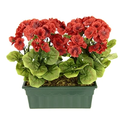 Abbildung von Flair Flower Künstliche Geranie im Kasten Geranienbusch Pelargonien Beetpflanze Balkonblume Seidenblumen Kunstblume Kunstpflanze Tischdeko Dekoblumen Dekopflanze, 088279R, Rot, 36x30x18 cm