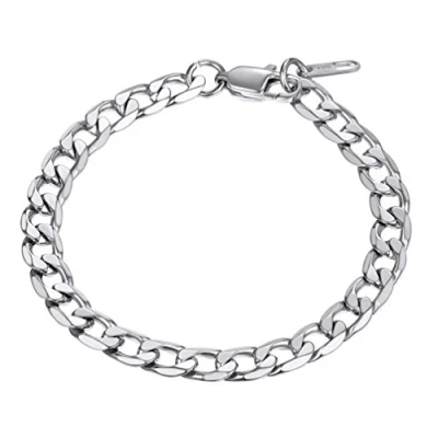 Abbildung von PROSTEEL Herren Armband 21cm Edelstahl Panzerkette 6mm breit kubanische Glieder Link Kettenarmband Armkette, silber