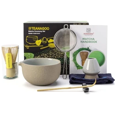 Abbildung von TEANAGOO Japanisches Tee Set (7 teilig), Matcha Schneebesen Set, Schüssel mit Ausgießer, Bambus (Chasen), Schaufel (Chashaku), Teezubereitungsset. N2, dunkleres Grau