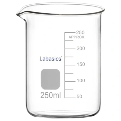 Abbildung von Labasics Glasbecher, 1er Pack Borosilikatglas Graduierter Tiefform Griffinglasbecher mit Ausgießer, 250 ml, Hochtemperaturbeständig, Laborgebrauch