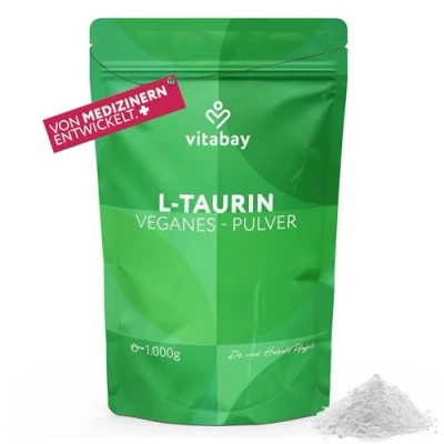 Abbildung von Vitabay Taurin Pulver 1Kg 6000mg Vegan ohne Zusatzstoffe Taurine 1000mg hochdosiert Aminosäure Supplement Powder