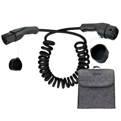 Abbildung von InLine EV Spiral Autoladekabel für Elektroauto, 7,5m, TYP2 EN 62196, inkl. Aufbewahrungstasche, 11KW MAX./7,4KW/3,7KW, 16A, 3 Phasig, kompatibel mit Modellen wie i3, iX, ID.3, ID.4 und Anderen, 16277S