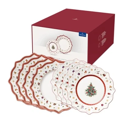 Abbildung von Villeroy &amp; Boch Toy&#039;S Delight Teller Set 8 Teilig, Speiseteller Und Frühstücksteller, Geschirr Weihnachten Set, Essteller Weihnachtsmotiv Keramik, Weihnachtsteller Personen Toys, Porzellan