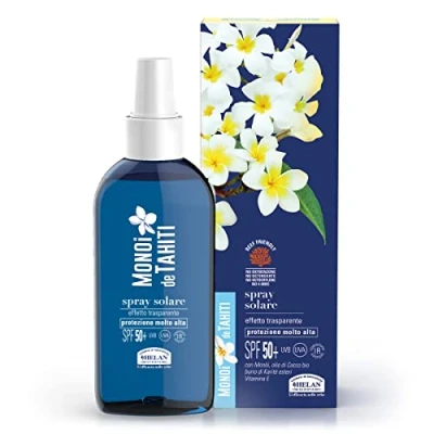 Abbildung von Helan, Monoï de Tahiti Sonnenspray 50+ transparenter Körper, Sunscreen mit Kokosöl, reiner Sheabutter und Vitamin E, Sonnenschutz LSF, sehr hoch, nicht fettend fleckenfrei, 150 ml