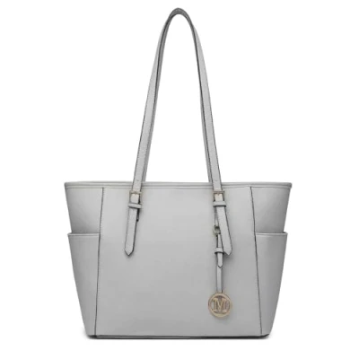 Abbildung von Miss Lulu Damen Handtasche Groß Shopper Tasche Mode Schultertaschen Tote Bag für Schule Arbeit Freizeit (Hellgrau)