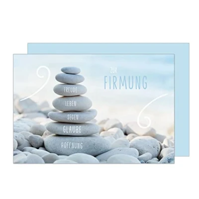 Abbildung von Edition Seidel Premium Glückwunschkarte zur Firmung mit Umschlag. Firmungskarte Karte Grusskarte Steine Strand Junge Mädchen (FI128 SW023)