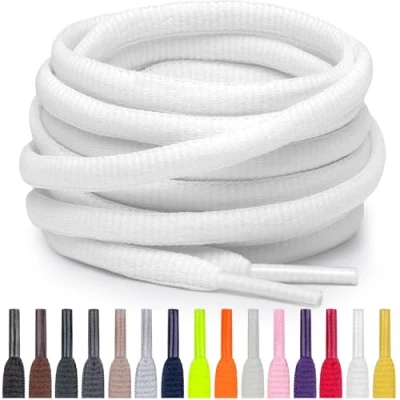 Abbildung von Miscly Schnürsenkel Oval, Reißfest für Sportschuhe, Sneaker und Laufschuhe 100% Polyester Ø 6mm (69 cm, Weiß)
