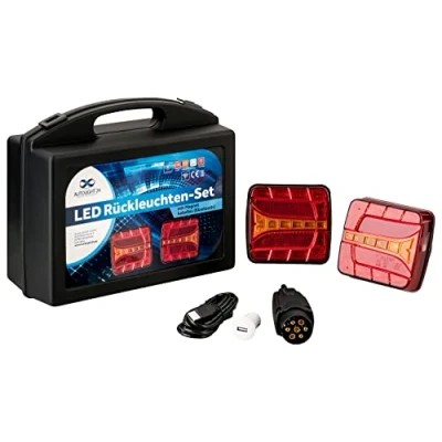 Abbildung von AUTOLIGHT 24 LED Rückleuchten Set mit Magnet kabellos Bluetooth 4 Funktionen E4 Prüfzeichen IP65 für Anhänger, Traktor, Bagger, Rücklicht 12 Volt 7 Pin Stecker