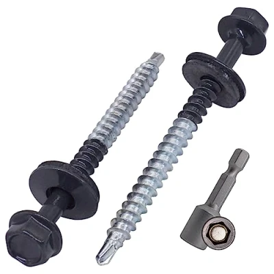 Abbildung von SKIR&#039;CO (50 Stück) lackierte Dachschrauben 4,8 x 60 mm, Sechskantkopf, selbstbohrende Schrauben mit EPDM Unterlegscheiben (Anthrazitgrau, RAL 7016)
