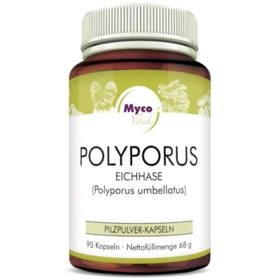 Abbildung von MycoVital Bio Polyporus Pilzpulver Kapseln 93 Stück je 750 mg aus deutschem Anbau 100% Vegan &amp; Ohne Zusätze