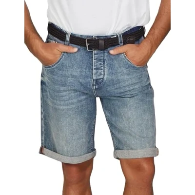 Abbildung von DENIMFY Jeans Shorts Herren Stretch Kurz mit Gürtel Regular Fit DFBo Kurze Hosen Sommer Denim Einfarbig, Größe:42, Farben:Dark Blue (D242)