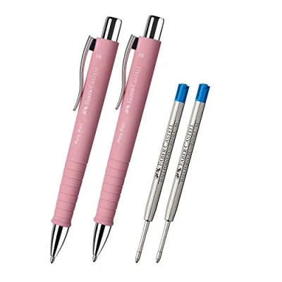 Abbildung von Faber Castell Kugelschreiber Poly Ball XB, Strichstärke 0,5 mm, 2x rosé + 2 x blaue Minen