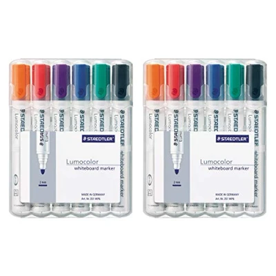 Abbildung von Staedtler Lumocolor 351 WP6 Whiteboard Marker, Rundspitze ca. 2 mm Linienbreite, Set mit 6 Farben (2 Etui)