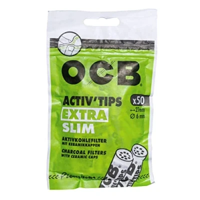 Abbildung von OCB ActivTips Extra Slim 6 mm Aktivkohlefilter mit Keramikkappen 1 Beutel a 50 Stück, Weiß, S