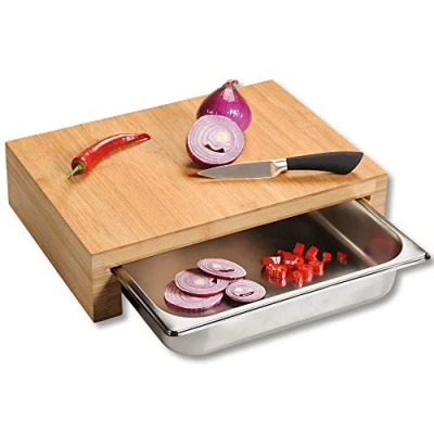 Abbildung von Kesper Schneidbrett mit Auffangschale, Material: Bambus, Maße: B: 37,5 x T: 27,5 H: 9,5 cm, Farbe: Braun 58354 13