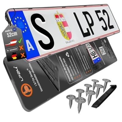 Abbildung von Kennzeichenhalter Rahmenlos Österreich Nummernschildhalterung Auto für at Kennzeichen 52x12cm [dezent &amp; sicher] Kennzeichenhalterung Nummernschildhalter Halterung pkw