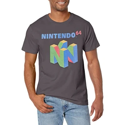 Abbildung von Nintendo Herren N64 Logo Kurzarm T Shirt, Dunkelgrau, L