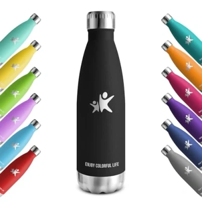 Abbildung von KollyKolla Edelstahl Trinkflasche, 500ml, Vakuum Isolierte Thermosflasche, Thermoskanne Auslaufsicher, BPA Frei, Wasserflasche Kohlensäure Geeignet, für Uni, Schule, Büro, Sport, Reisen, Yoga, Sprudel