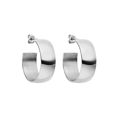 Abbildung von PURELEI® Glowing Ohrringe (Gold, Silber, Rosegold), Wasserfeste Creolen in breitem Design für Damen, Elegante aus Edelstahl, Geschenke Damen (Silber)