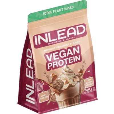 Abbildung von INLEAD Vegan Protein NOUGAT PRALINES Cremige Konsistenz 100% Pflanzlich ohne zugesetztem Zucker Eiweißpulver aus 4 Komponenten 500g