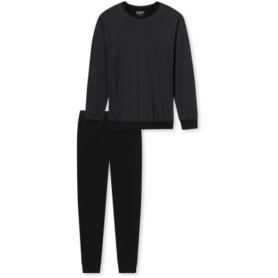 Abbildung von uncover by Schiesser Schlafanzug LANG MIT BÜNDCHEN Rundhals Nachtwäsche Set, Herren, Größe: Small, Schwarz