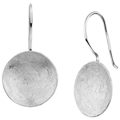 Abbildung von Nenalina Silber Damen Ohrringe Ohrhänger mit Kreis, Runde Hängeohrringe Disk gebürstet 14 mm, 925 Sterling Silber, für Frauen und Mädchen, 324396 390