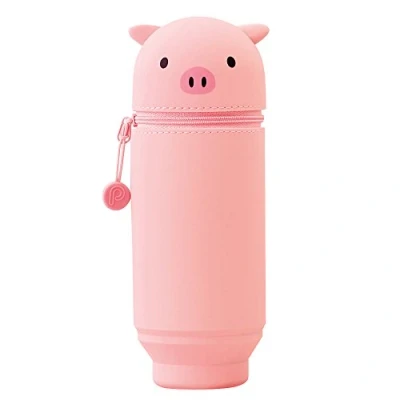 Abbildung von Lihit Lab Kawaii Japanese Pig Großes Stand Up Federmäppchen Für Schule Büro College, Niedliche Schulbedarf, Tier Stifthalter Bleistifthalter Mädchen, Künstler Federmäppchen, Schwein (A7714 5)
