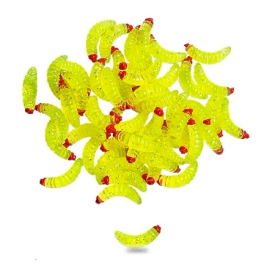 Abbildung von Silikon Soft Maden Wurm Artificial Bread Angelköder künstliche Brotwürmer (Yellow(50pcs))
