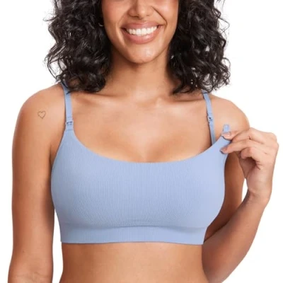 Abbildung von MOMANDA Damen Still BH ohne Bügel Soft Gepolstert Gerippt Schwangerschafts BHS Schlaf Bequemer Mondlichtblau XXL