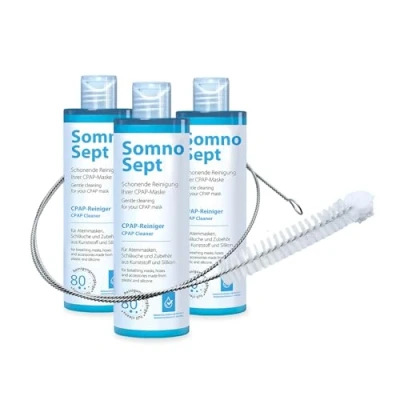 Abbildung von SomnoSept CPAP Reinigungspaket 3x Reiniger 400 ml und 1x oxyhero brush Edelstahl Schlauchbürste 120 cm, 19 mm Durchmesser Gründliche Reinigung von Maske Schlauch