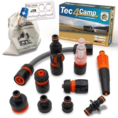 Abbildung von MaJoCompTec® CONNECT 30 Wohnmobil Wasserfilter Set Caravan Wasser Einfüllstutzen Tankdeckel Zubehör Schlauchverbinder kompatibel mit Gardena (Anschluss ECO Filter)